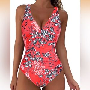 NWT Firpearl Underwire One Piece Swimsuit Twist V Neck Ruched Tummy Control